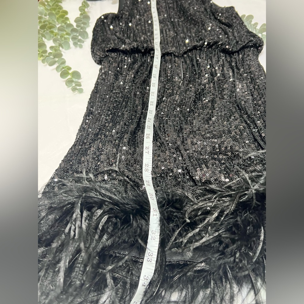 Eliza J Black Sequined Mini Cocktail Party Feather Bottom Dress Size 4 - Picture 12 of 14